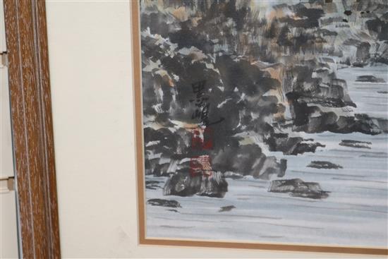 A pair of Chinese watercolour river landscapes, 33 x 41cm
